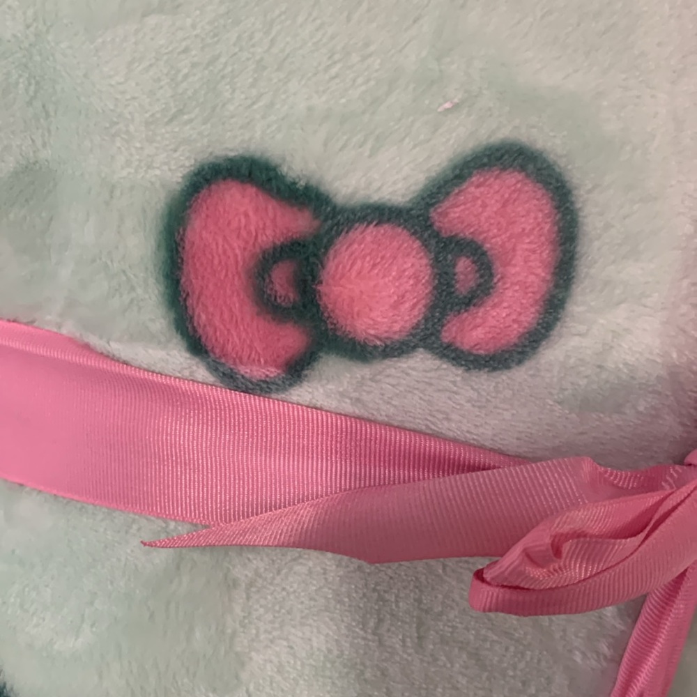 New Hello Kitty Seafoam Green Mushroom & Bows 60 x 90 Plush Twin Soft Blanket - Picture 8 of 8